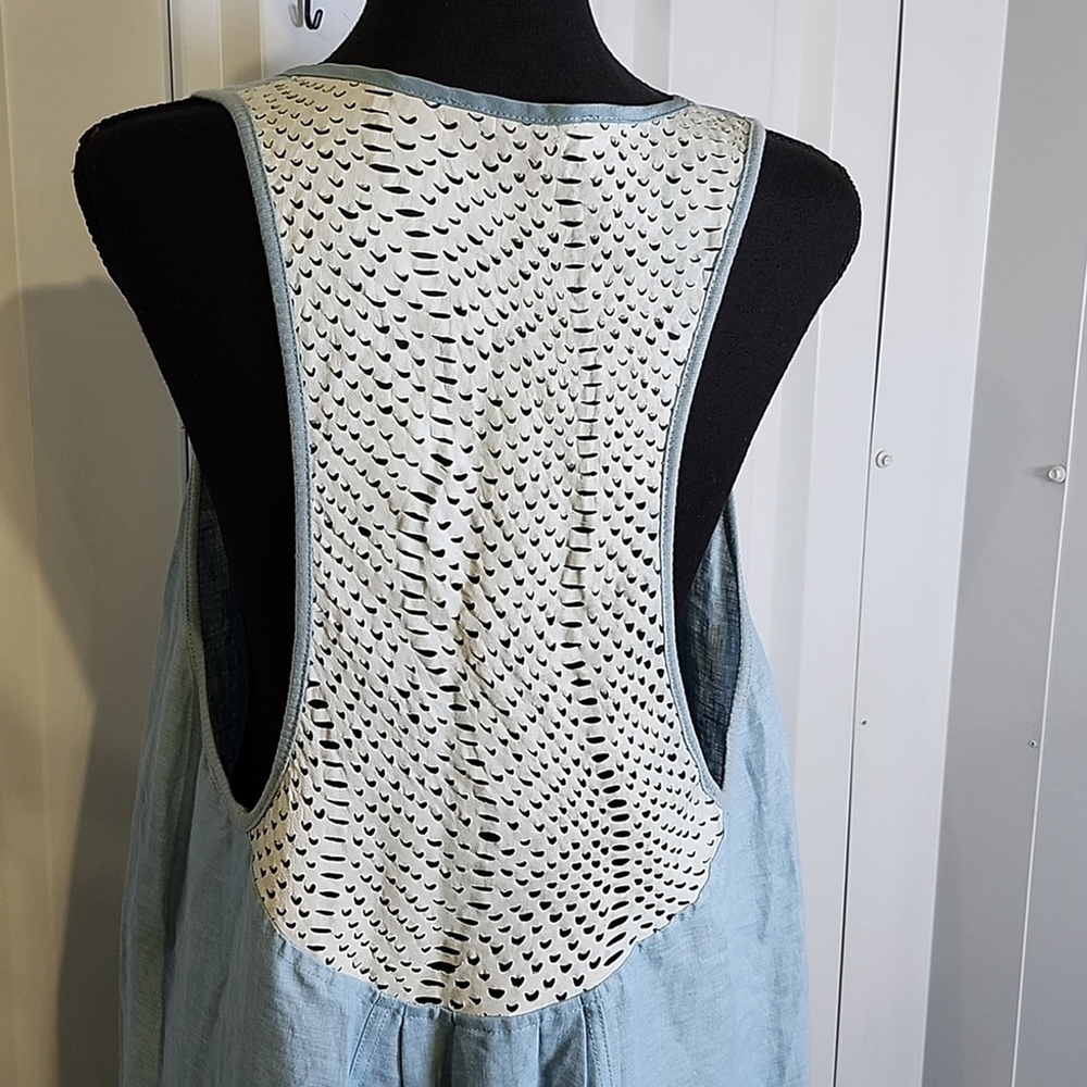 Maurizio Womens Light Blue Linen and Leather Maxi Dress Size Large Racerback - Picture 3 of 9